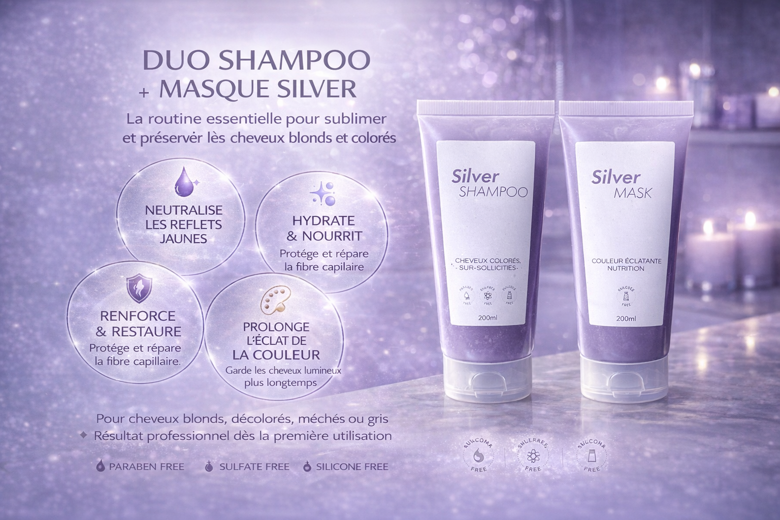 PACK DUO SILVER – Shampoo & Mask Anti-Reflets