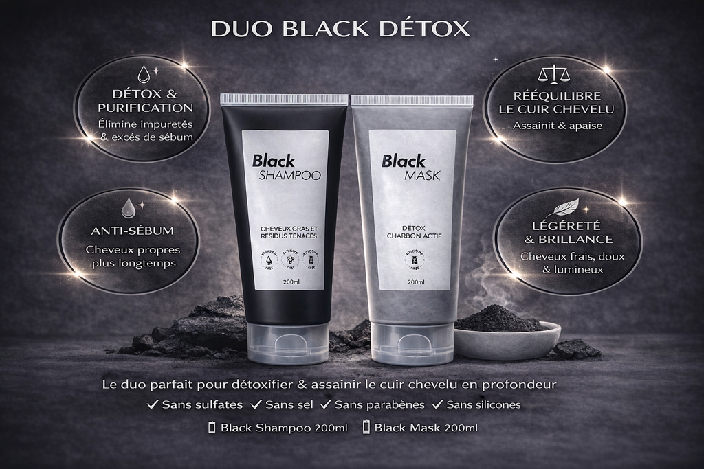 DUO BLACK DÉTOX – Shampooing & Masque au Charbon Actif